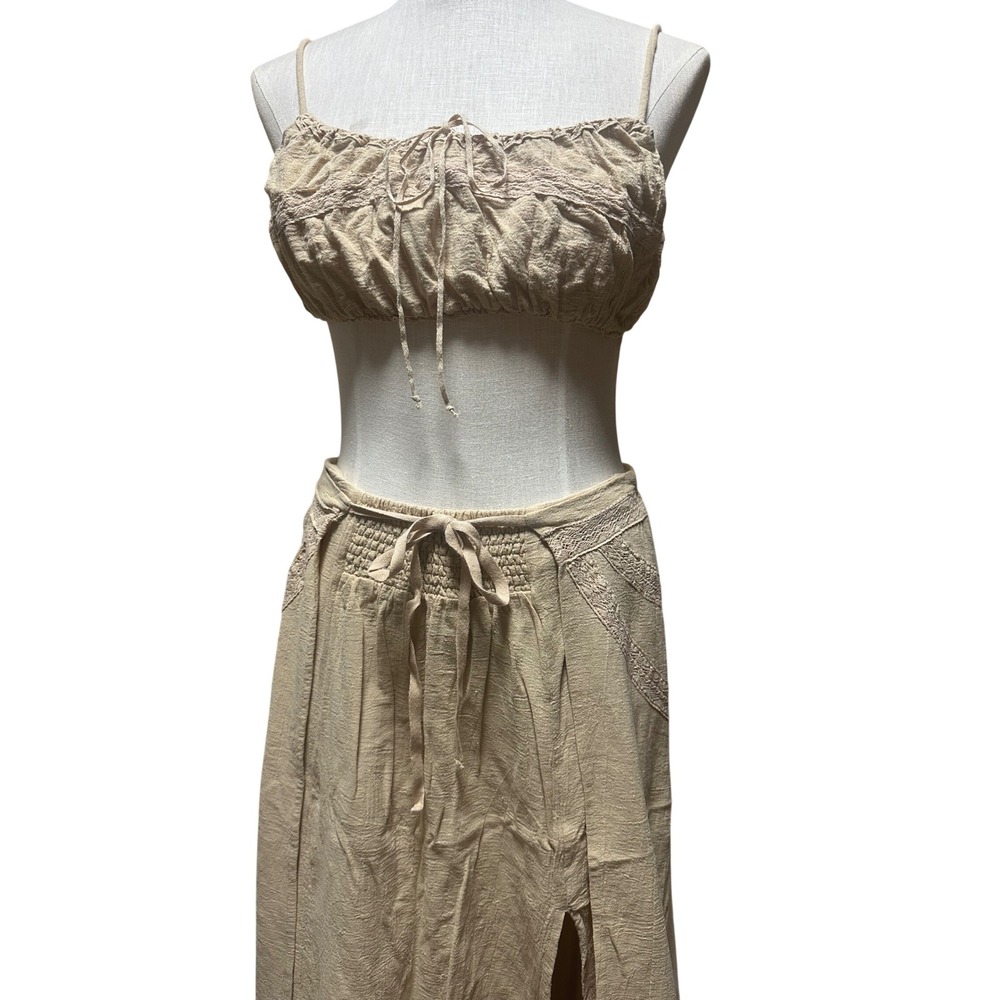 Free‎ People The Prettiest Set  Boho Crop Top Maxi Skirt Lace Slit S - Picture 5 of 9